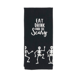 18"x28" Frightful Feast Skeleton Kitchen Towel | Black, White