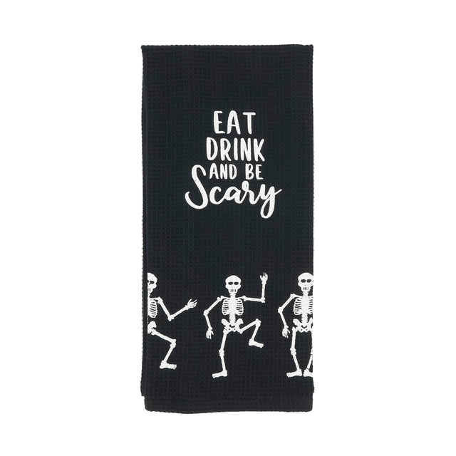 18"x28" Frightful Feast Skeleton Kitchen Towel | Black, White