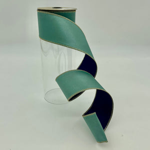2.5" Navy Celadon Taffeta Double Side Ribbon- 10 Yards