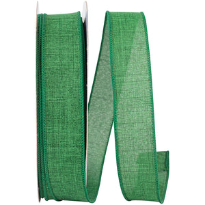 1.5"X50YDS Green Everyday Linen Value Wired Edge Ribbon