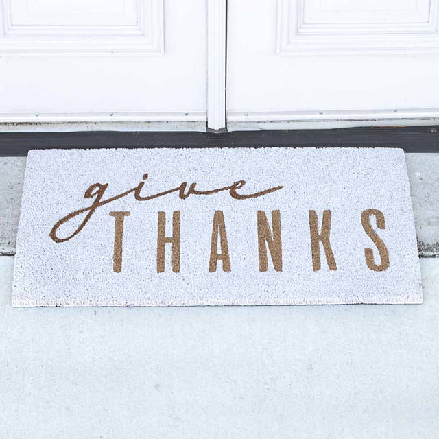 30"x18" Give Thanks Coir Doormat | White/Coffee