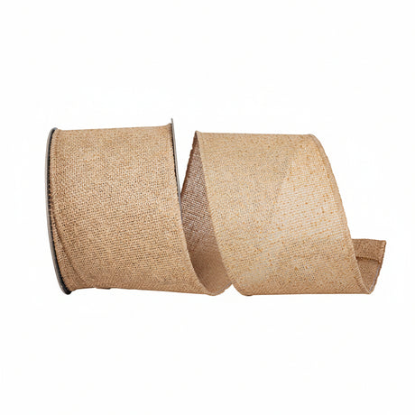 Two rolls of natural burlap ribbon on a white background