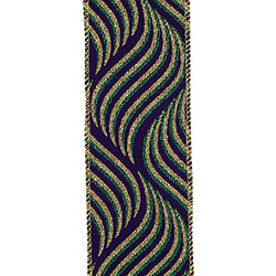 2.5"X10YDS Madri Gras Swirl Steve Wired Edge Ribbon
