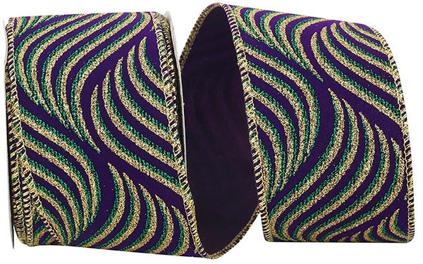 2.5"X10YDS Madri Gras Swirl Steve Wired Edge Ribbon