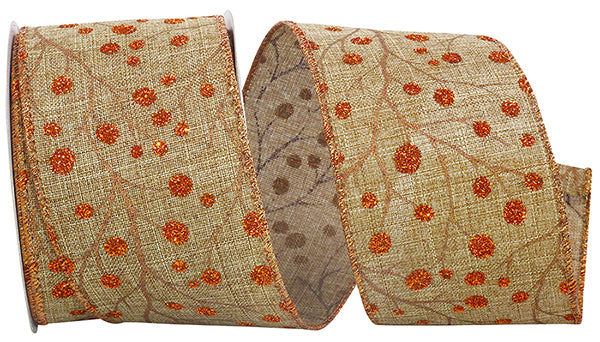 2.5" x 10 YDS Berries Linen Wired Ribbon | Copper
