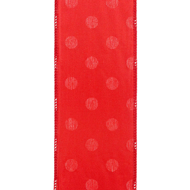 2.5" Red Satin Large White Dots Value Wired Ribbon | 50 Yards