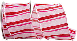 2.5" Pink | Red Striped | Wired Edge Ribbon | 10 Yards
