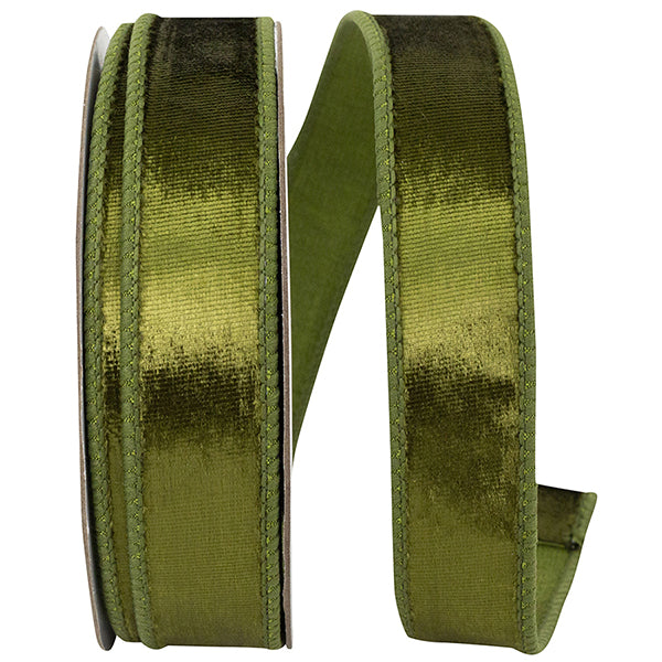1” Olive Plush Velvet, Elite Wired Edge Ribbon – 10 Yards