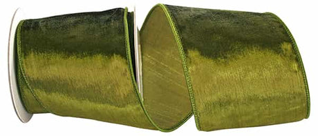 4 inch x 5 yards Olive Plush Velvet Wired Edge Ribbon