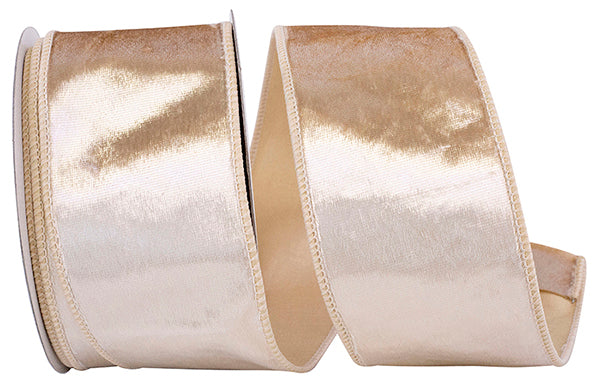 2.5" Champagne Plush Velvet Elite Wired Edge Ribbon | 10 Yards