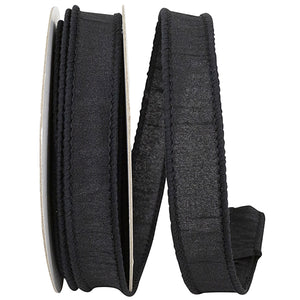 Dupioni Supreme Wired Edge Ribbon | Black – 7/8", 1.5", & 4" Widths | 10 Yards Each