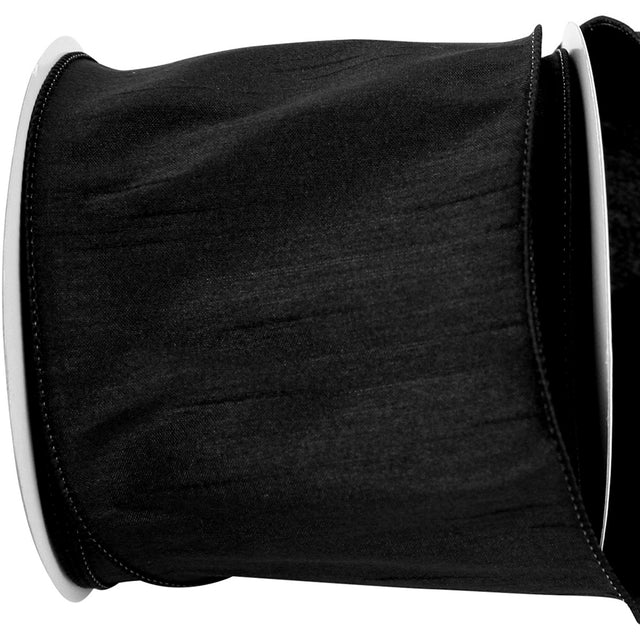 Dupioni Supreme Wired Edge Ribbon | Black – 7/8", 1.5", & 4" Widths | 10 Yards Each