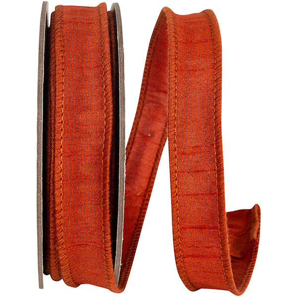 Dupioni Supreme Wired Edge Ribbon | Rust – 7/8", 2.5", & 4" Widths | 10 YDS