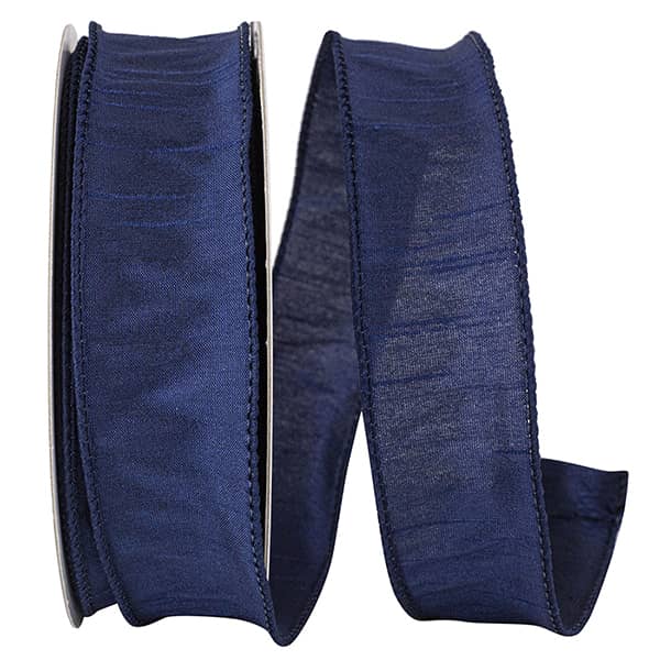 Dupioni Supreme Wired Edge Ribbon | Navy Blue | 7/8", 1.5", & 4" Widths | 10 YDS | 20YDS