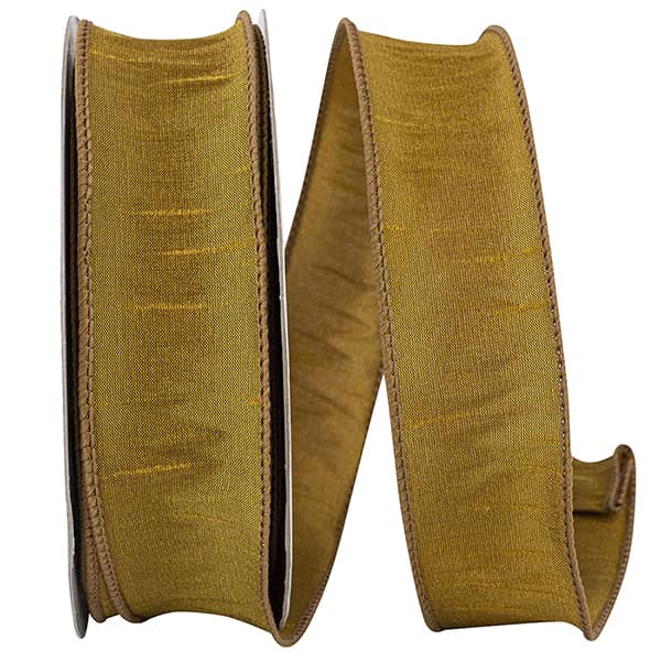 Dupioni Supreme Wired Edge Ribbon | Antique Gold – 1.5" & 2.5" Widths | 20 YDS