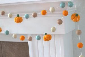 Felt Pumpkin Garland for Fall & Halloween | Orange Teal Tan