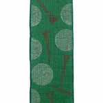 2.5"X10YDS Green Golf Balls & Tees Wired Edge Ribbon