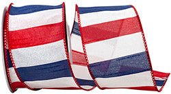2.5" x 10-yard American Dupioni Bar Ribbon | Red, White, & Blue