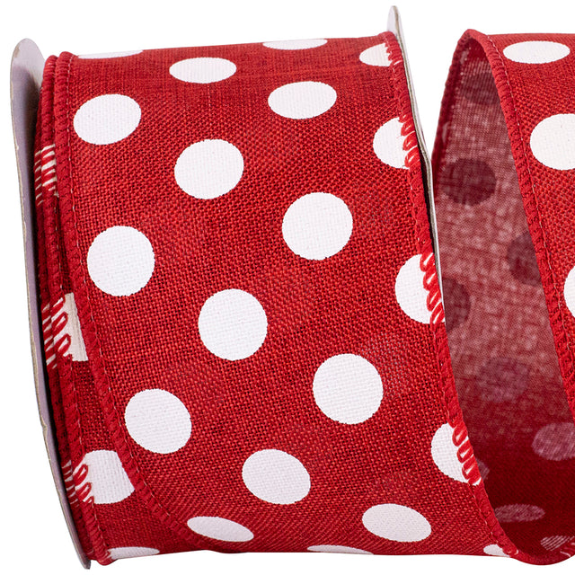 2.5" x 10YDS Jumbo Polka Dots Linen Ribbon | Red & White