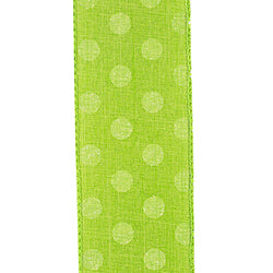 2.5"X10YDS Lime&White Jumbo Dots Linen Wired Edge Ribbon