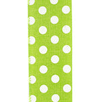 2.5"X10YDS Lime&White Jumbo Dots Linen Wired Edge Ribbon