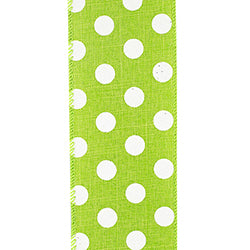 2.5"X10YDS Lime&White Jumbo Dots Linen Wired Edge Ribbon