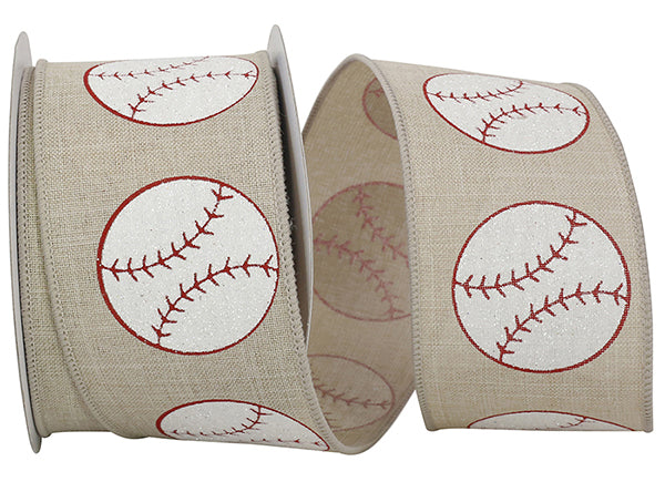 2.5"X10YDS Baseball Linen Sparkle Wired Edge Ribbon
