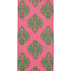 4"X10YDS Pink&Lime Dupioni Florentine Wired Edge Ribbon