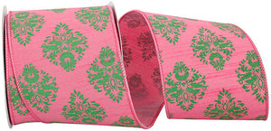 4"X10YDS Pink&Lime Dupioni Florentine Wired Edge Ribbon