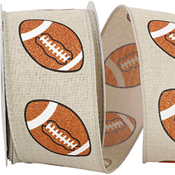 2.5" X 10 YD Football Glitter Linen Wired Ribbon