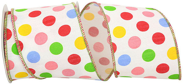 4" Multi Color Dots | Wired Edge | Dupioni Ribbon | 10 Yards