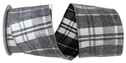 4" x 10 Yards Frosted Grand Plaid Wired Edge Ribbon | Black, White, Gray