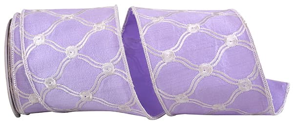 4"X5YDS Lavender | Embroidered | Wired Edge | Dupioni Ribbon