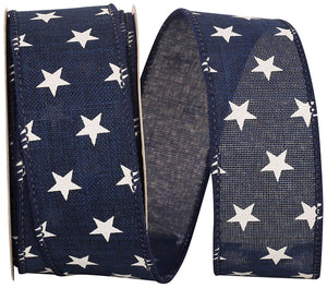 1.5" x 20 Yards Stars Tossed Linen Ribbon | Navy or Red