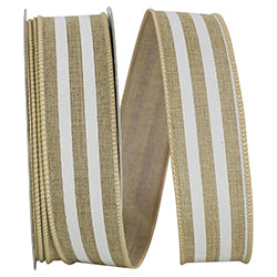 1.5"x20YDS Bold Stripe Linen Solid Wired Edge Ribbon | Linen, White