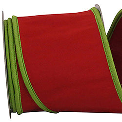 4" x 5 YDS Deluxe Dupioni Folded Heavy Wired Edge Ribbon | Red & Lime