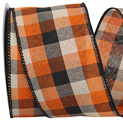 2.5"x10YDS Afternoon Tonal Plaid Ribbon | Orange, Black, Natural