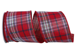 4"x10YDS Red Plaid Wired Edge Ribbon