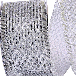 2.5" x 10Yd Chain Link Trimming Wired Ribbon | Silver