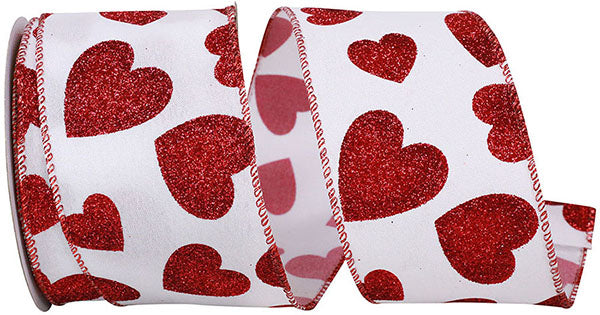 2.5"x10YDS Glitter Hearts Taffeta Wired Edge Ribbon