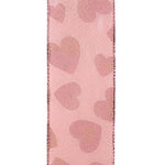 2.5" Heart Glitter Pink Two Tone Hearts Sheen Wired Edge Ribbon l 10 Yards