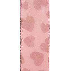 2.5" Heart Glitter Pink Two Tone Hearts Sheen Wired Edge Ribbon l 10 Yards