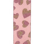 2.5" Heart Glitter Pink Two Tone Hearts Sheen Wired Edge Ribbon l 10 Yards