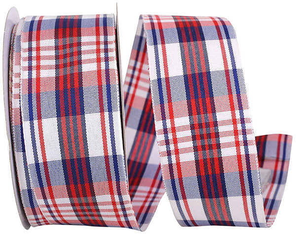 1.5" x 20-yard Patriotic Plaid Ribbon | Red, White, & Blue | Unwired