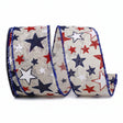 Two rolls of ribbon with red, white, and blue star patterns on a white background.