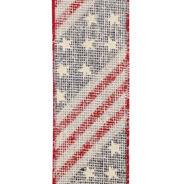 2.5"X10YDS Flag Patriotic Hopsack Wired Edge Ribbon