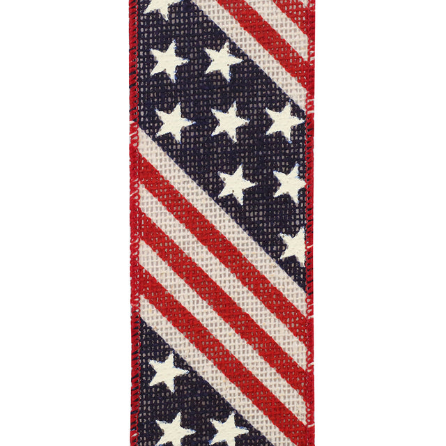 2.5"X10YDS Flag Patriotic Hopsack Wired Edge Ribbon