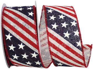 2.5"X10YDS Flag Patriotic Hopsack Wired Edge Ribbon