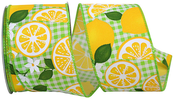 2.5"X10YDS Lemon On Lime Gingham Wired Edge Ribbon