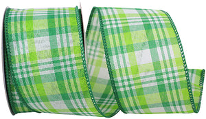 2.5"X10YDS Plaid Linen Emerald Forest Wired Edge Ribbon